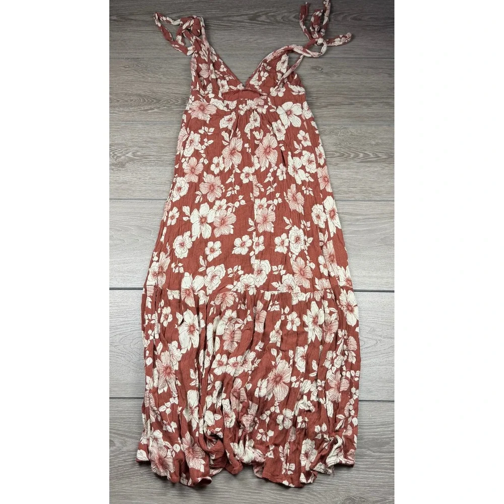 Abercrombie & Fitch Womens Maxi Dress Floral Tie Shoulder Rust Small